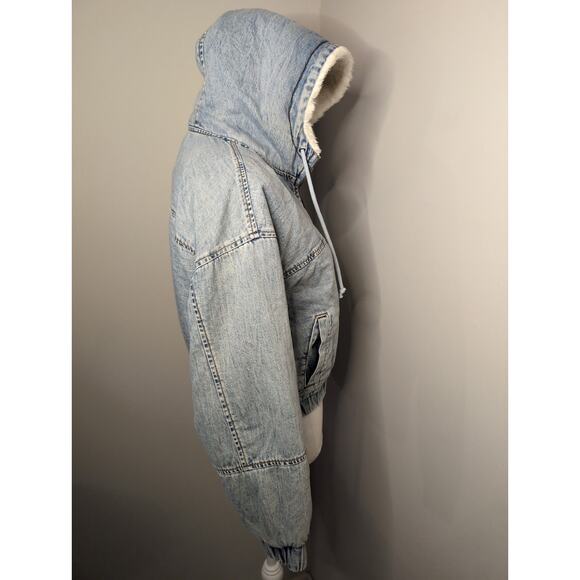 American Eagle NWT denim fur crop bomber jacket XS - Picture 5 of 9